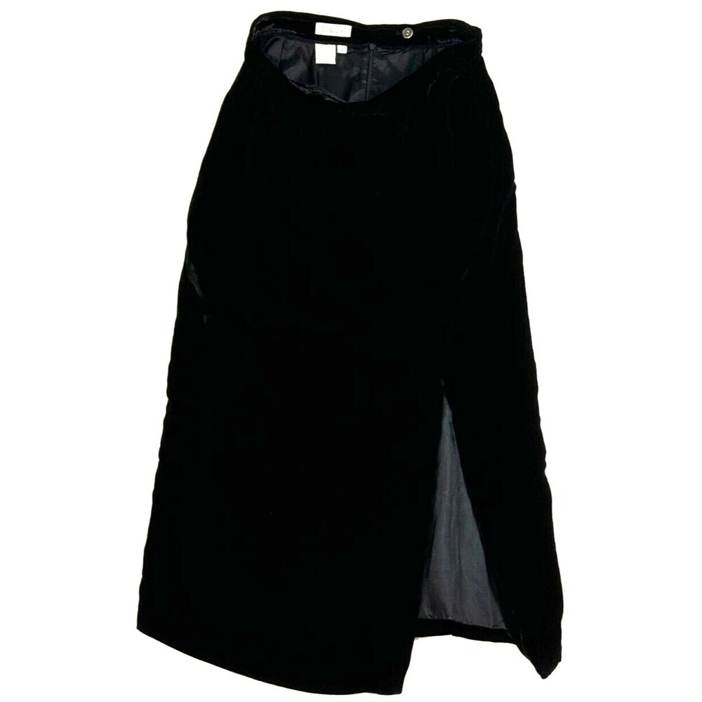 Talbots Vintage 90s Y2K Straight Cut Black Velvet Long high Slit Witchy Skirt 12